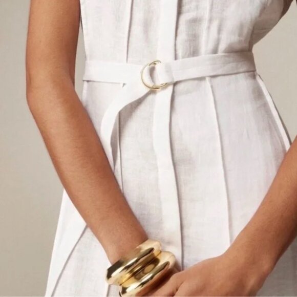 J. Crew White Seamed Linen Midi Dress with Removable Belt Size L - Picture 2 of 12
